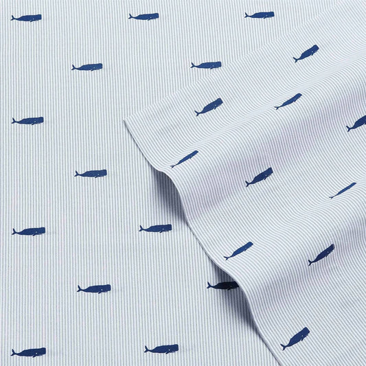 Twin XL size Coastal Beach 100-Percent Cotton Navy Blue White Stripe Sheet Set-1