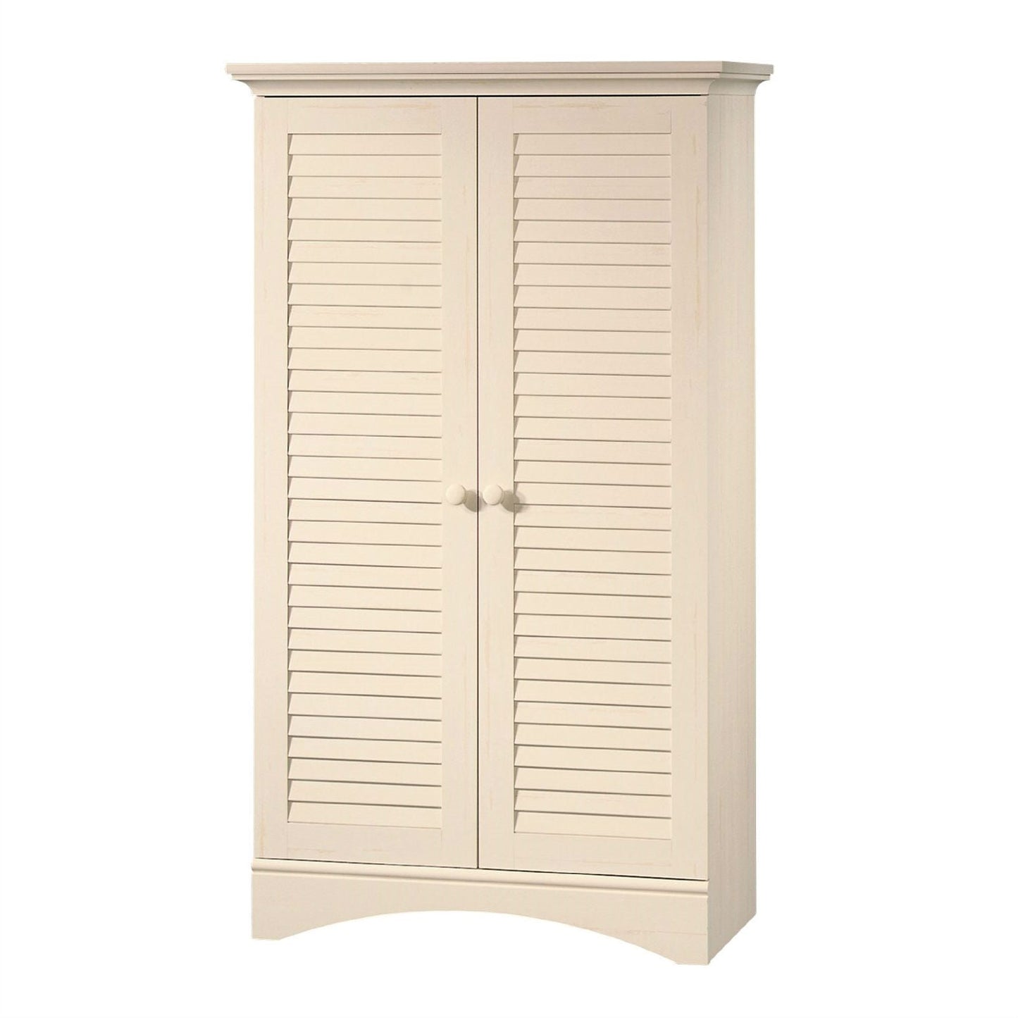 Antique White Finish Wardrobe Armoire Storage Cabinet with Louver Doors-0