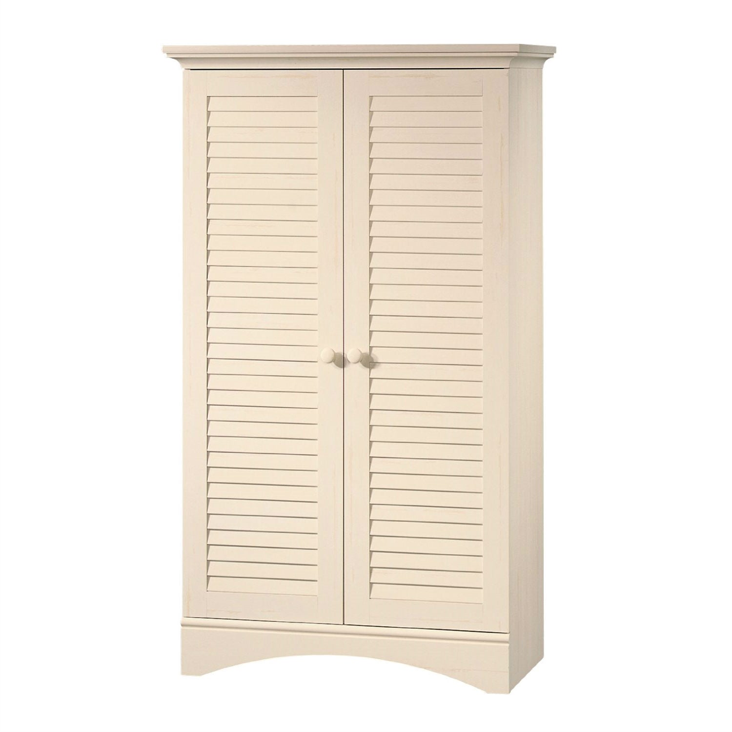 Antique White Finish Wardrobe Armoire Storage Cabinet with Louver Doors-0