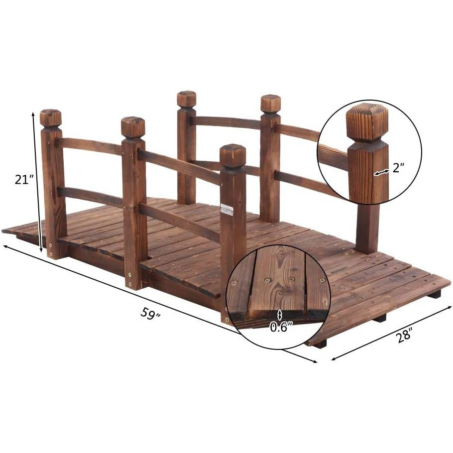 Outdoor 5-foot Solid Fir Wood Garden Bridge in Rustic Brown Finish-4