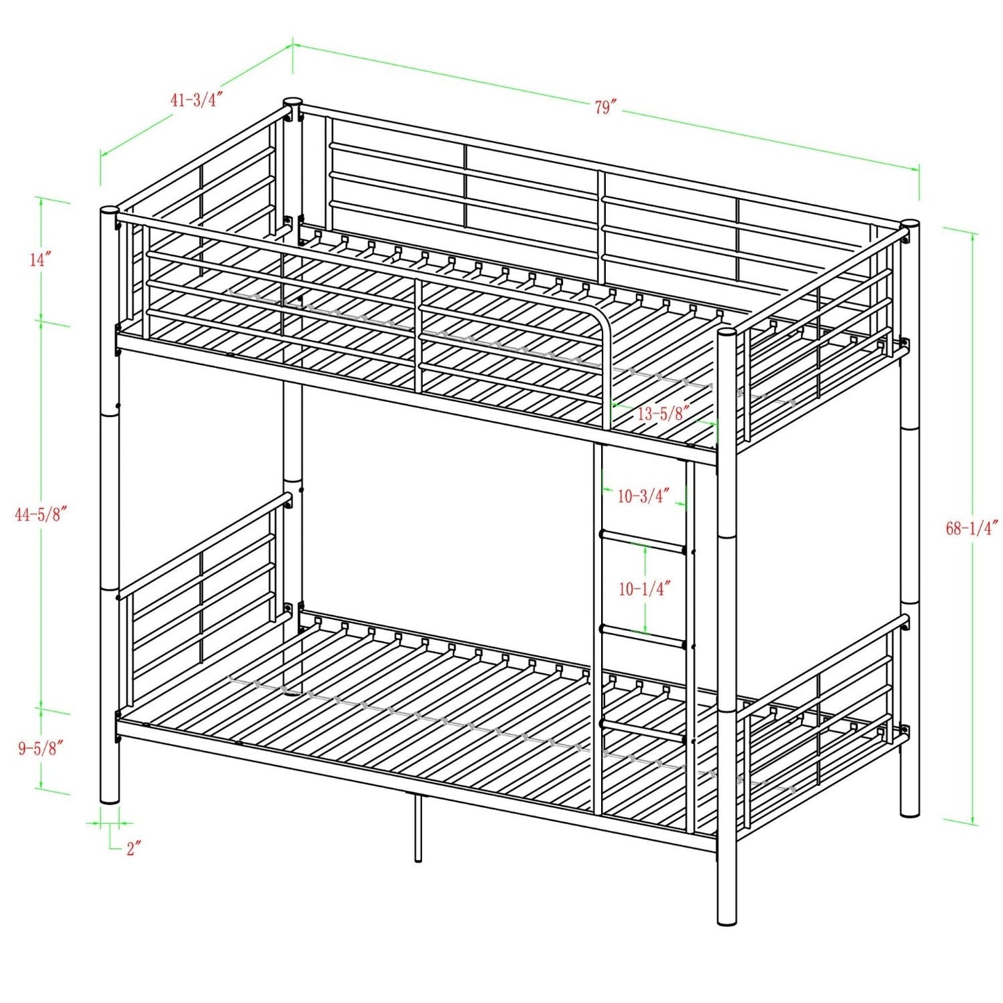 Twin over Twin Sturdy Steel Metal Bunk Bed in White Finish-4