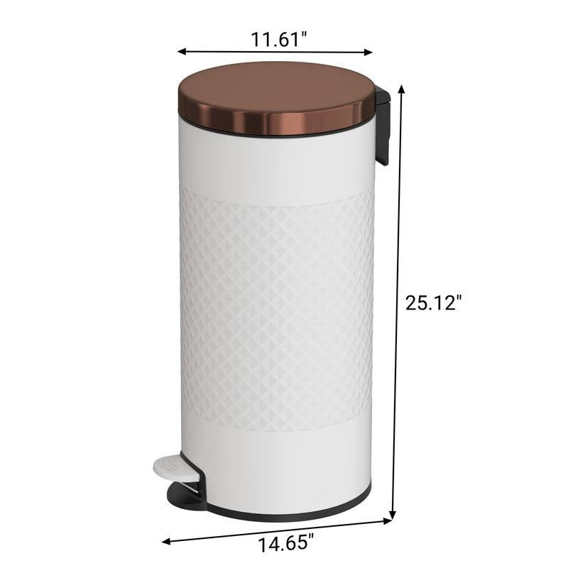 Hands Free White/Gold Metal Step On Trash Can - 8 Gallons-3