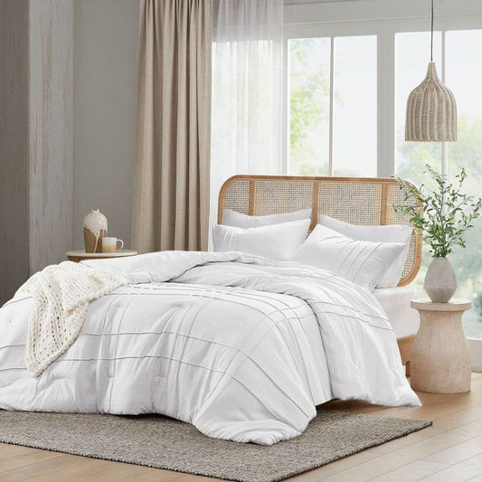 Twin/Twin XL Microfiber Pleated Soft Washed Comforter Set White-1