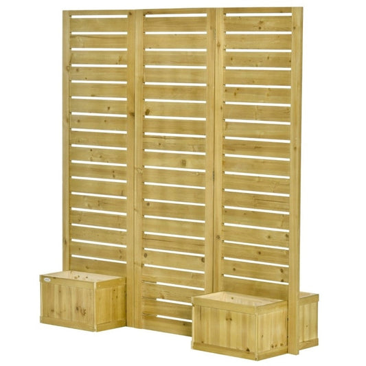 3 Panel Fir Wood Outdoor Privacy Screen with 4 Garden Bed Planters-1