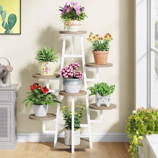 Modern Industrial Indoor Multi-Tier Plant Stand with White Metal Frame-0