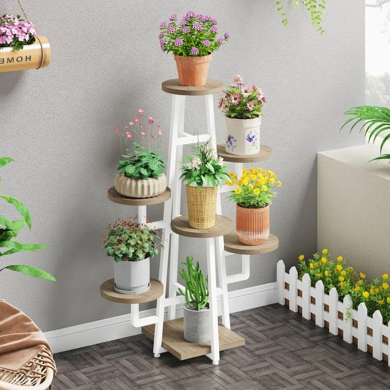 Modern Industrial Indoor Multi-Tier Plant Stand with White Metal Frame-1