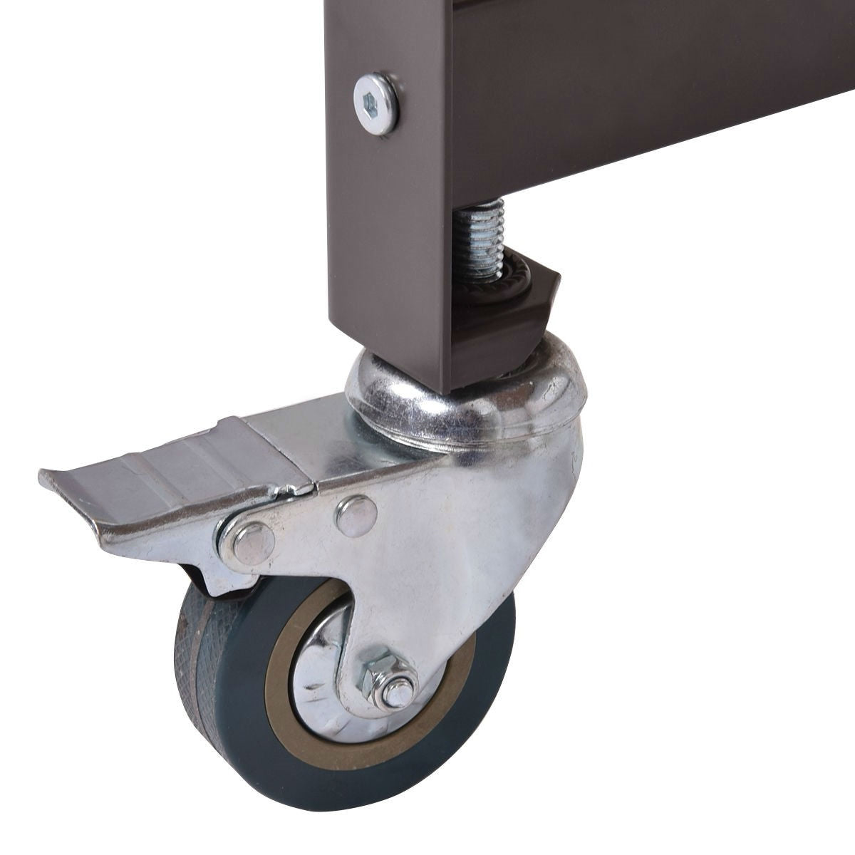 Industrial Modern Steel Frame Wood Top Computer Desk with Locking Wheels-3