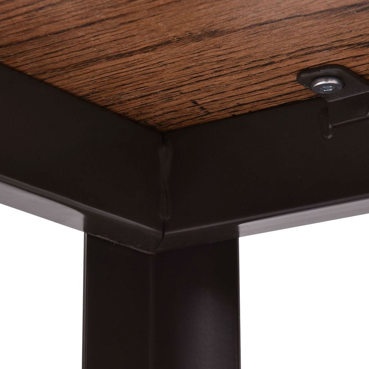 Industrial Modern Steel Frame Wood Top Computer Desk with Locking Wheels-4