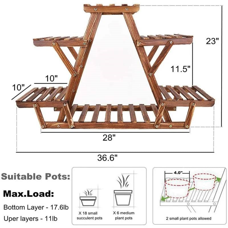 Solid Wood Triangular 6-Shelf Indoor Outdoor Flower Pot Plant Stand-4