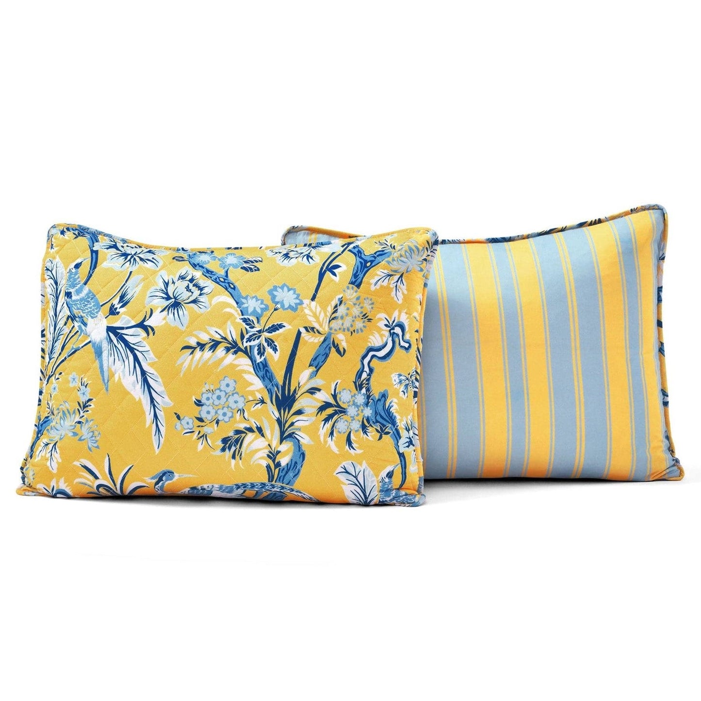 Full/Queen Yellow Blue Peacocks Floral Lightweight Polyester 3-Piece Quilt Set-4