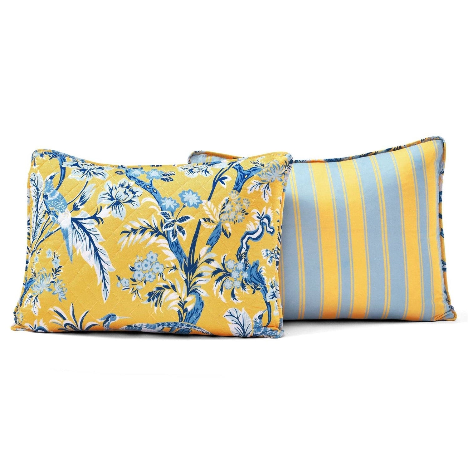 Full/Queen Yellow Blue Peacocks Floral Lightweight Polyester 3-Piece Quilt Set-4