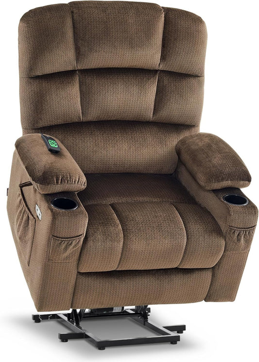 Dual Motor Lift Recliner Massage Heat Elderly Brown-0