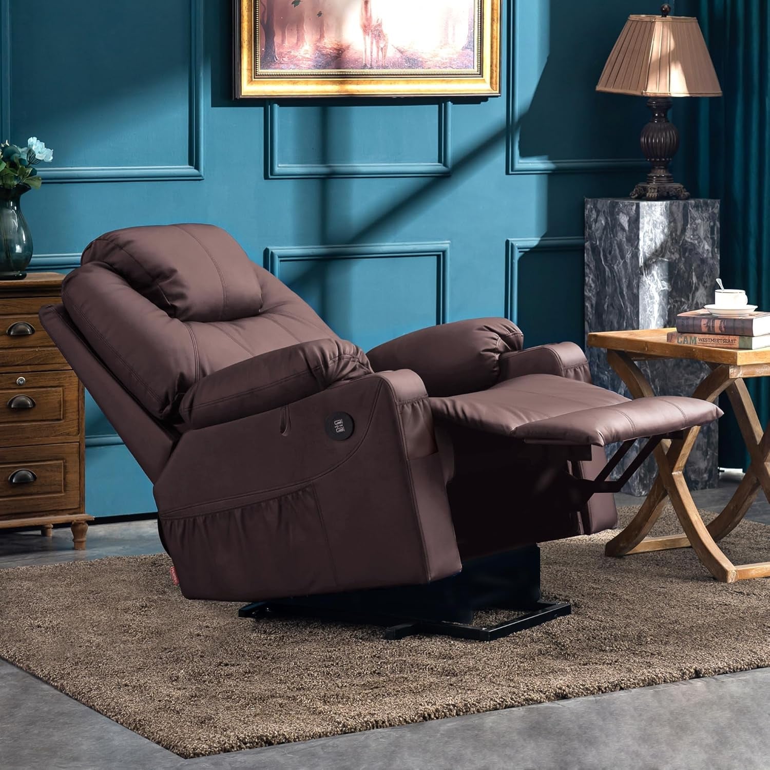 Electric Power Lift Recliner Chair Sofa with Massage and Heat for Elderly, 3 Positions, 2 Side Pockets, and Cup Holders, USB Ports, Faux Leather 7040 (Brown, Medium)-1