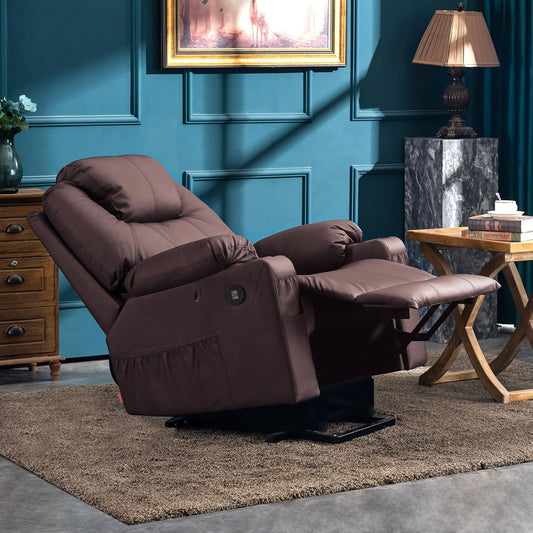 Electric Power Lift Recliner Chair Sofa with Massage and Heat for Elderly, 3 Positions, 2 Side Pockets, and Cup Holders, USB Ports, Faux Leather 7040 (Brown, Medium)-1