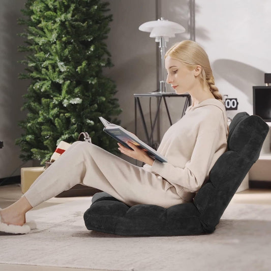 Floor Chair with Back Support, Folding Sofa Chair with 14 Adjustable Position, Padded Sleeper Bed, Couch Recliner, Floor Gaming Chair, Meditation Chair, Gaming Floor Chairs for Adults(Black)-1