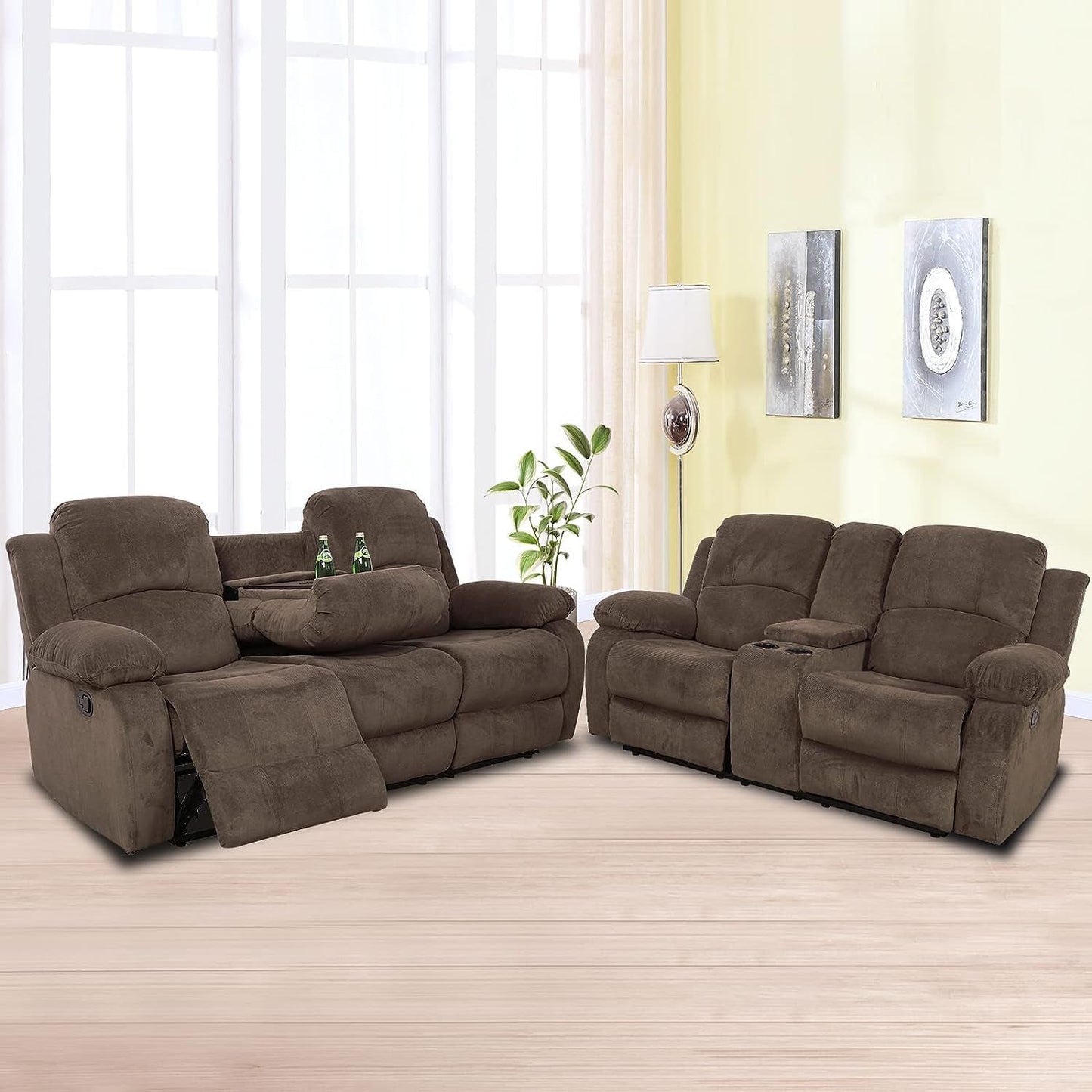 Corduroy Living Room Furniture Set Reclining Sofa Set Loveseat Furniture Sets in Living Room Sofa Recliners(Sofa+Loveseat, Taupe Corduroy)-1