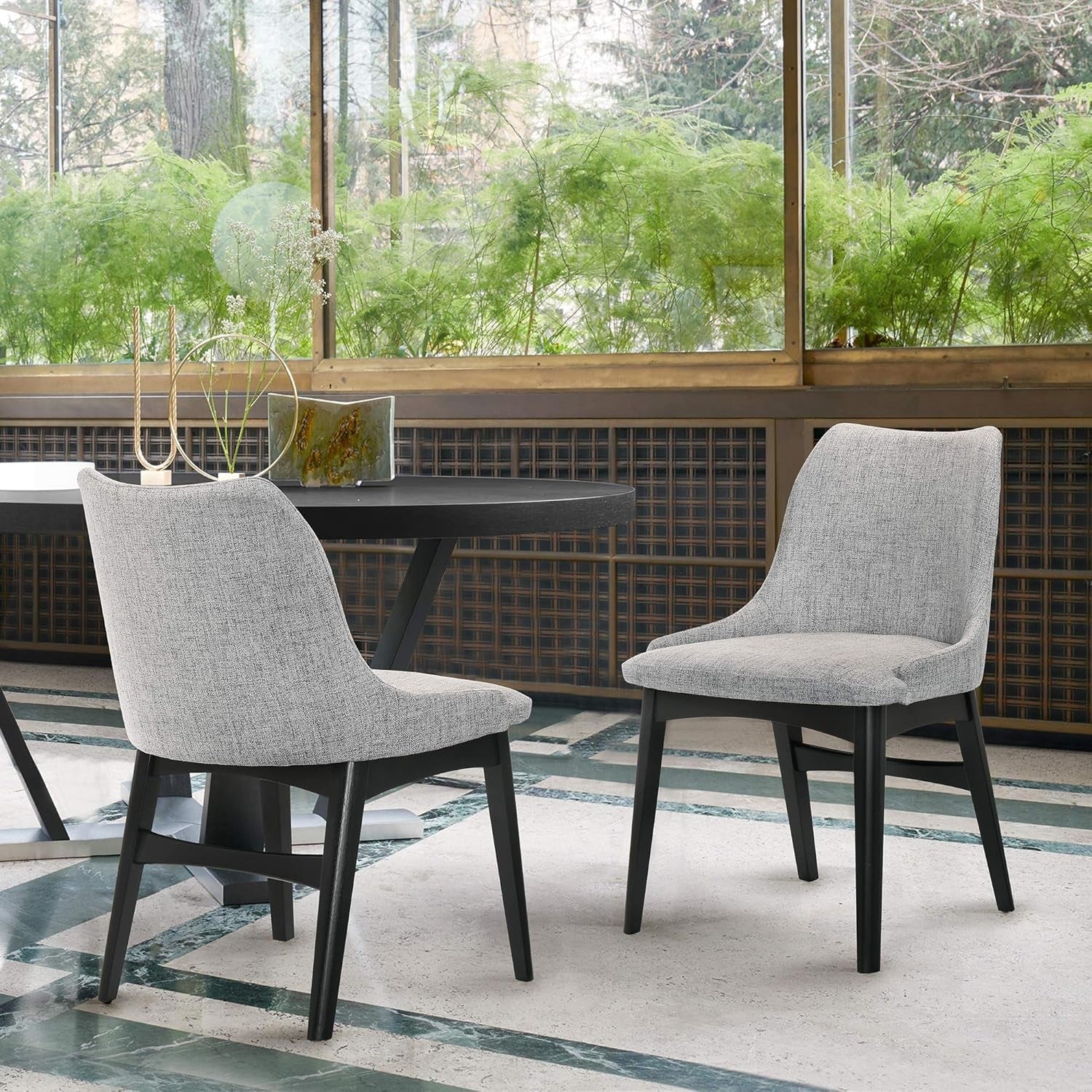Azalea Fabric Wood Dining Side Chairs-Set of 2, 19" SH, Gray/Black-0