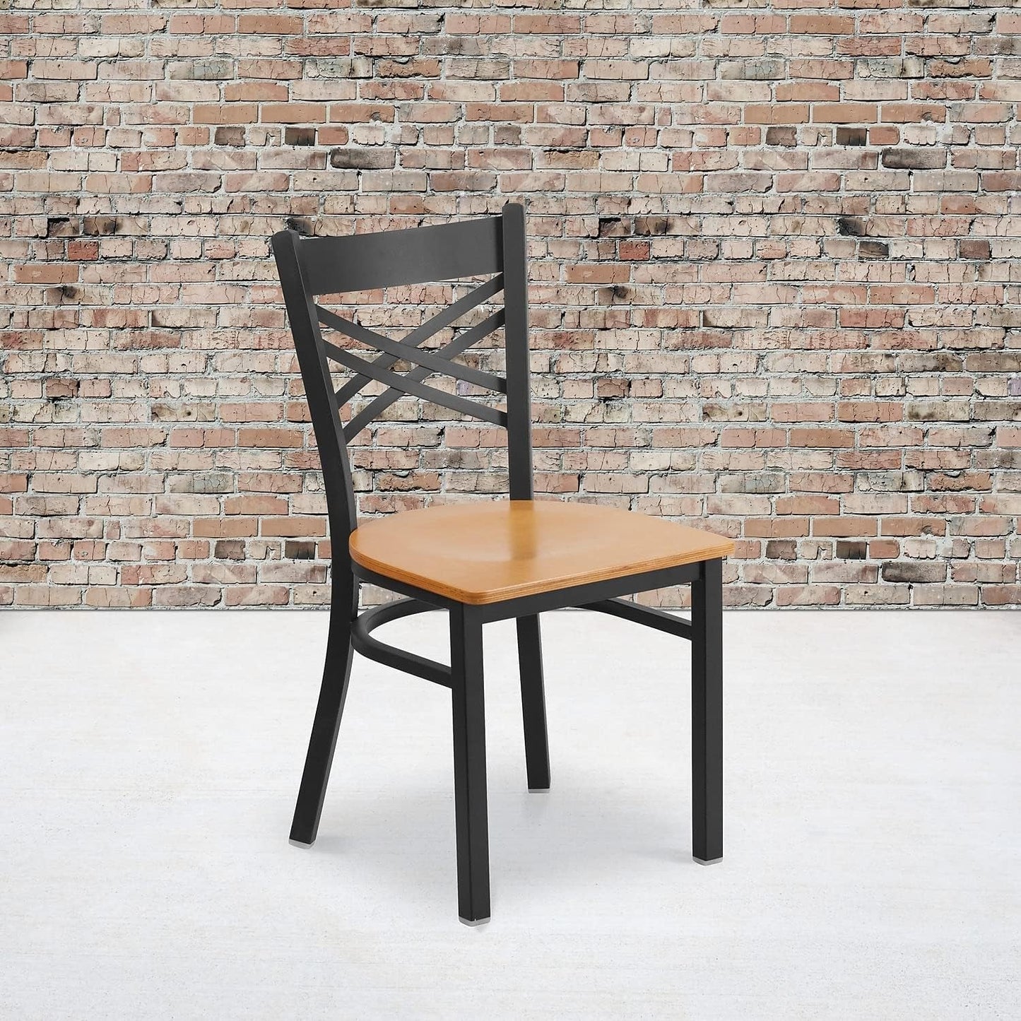 2 Pack HERCULES Series Black ''X'' Back Metal Restaurant Chair - Natural Wood Seat-1