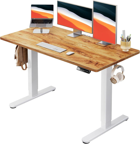 Electric Standing Desk, 48" X 24" Whole Piece Desktop, Adjustable Height Computer Desk, 4 Height Memory Settings, Sit Stand up Desk for Home Office, Light Vintage-0