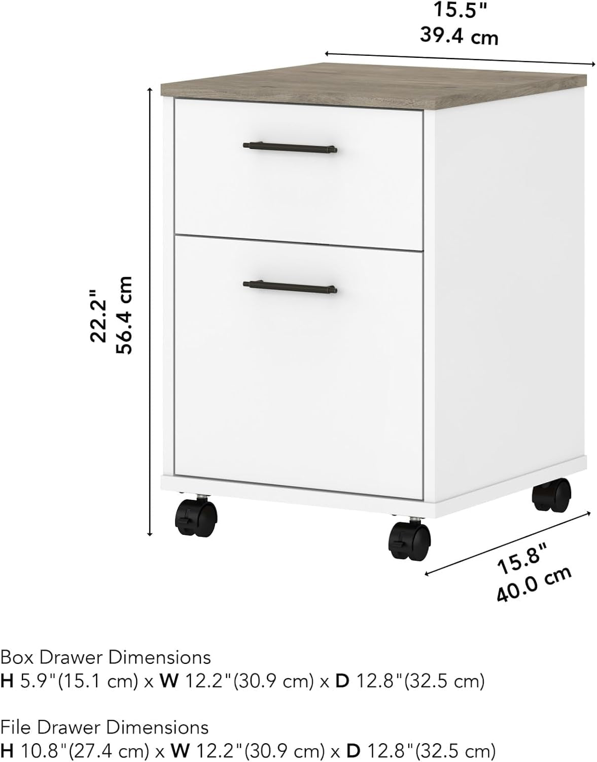 Bush KWF116G2W-03 2-Drawer Mobile File Cabinet Ltr/Lgl Shiplap Gray/Pure White 15.51-Inch-2