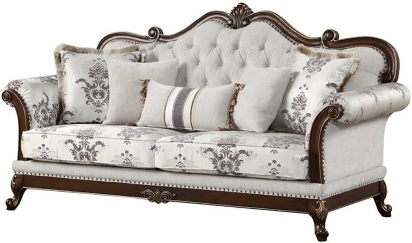 Traditional 2PC Button Tufted Living Room Set in White-2