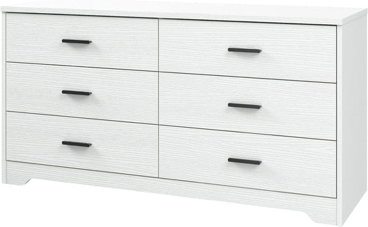 Dresser for Bedroom with 5/6 Drawers, Wooden Chest of Drawers, Storage Organizer Unit Dressers for Bedroom, Living Room, Hallway, Nursery (White, 6 Drawer)-0