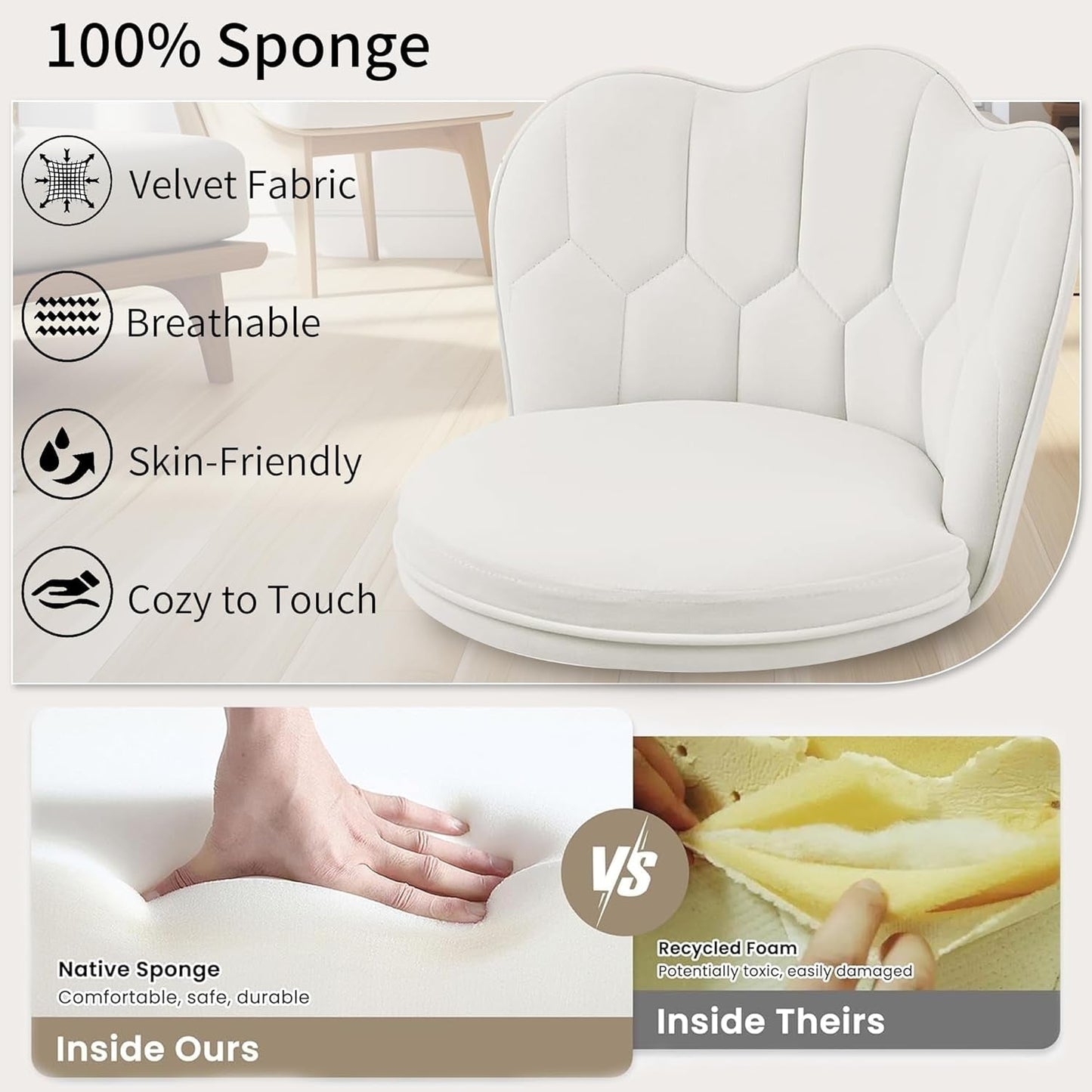 Bar Stools Set of 4, Adjustable Barstools with Back, Velvet Armless Counter Height Stool Kitchen Island Stool Swivel Bar Stools, White-3