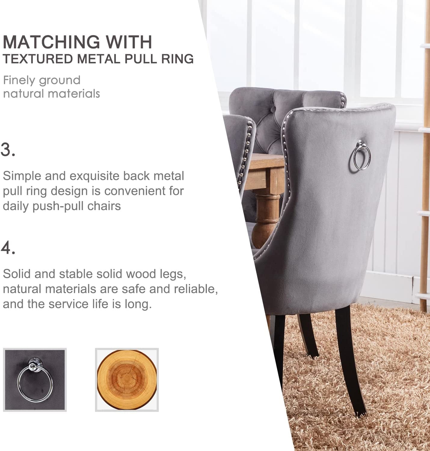 Grey Velvet Tufted Dining Chairs Set of 6-2