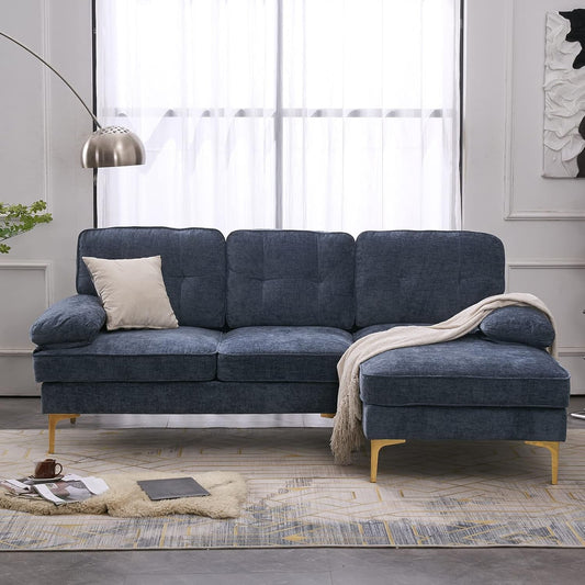 Dusty Blue 83" L-Shape Chenille Sectional Sofa-0