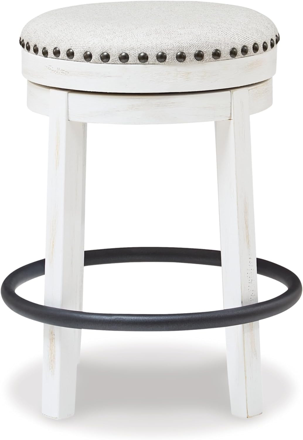 Valebeck 24" Counter Height Upholstered Swivel Stool, White & Black-3