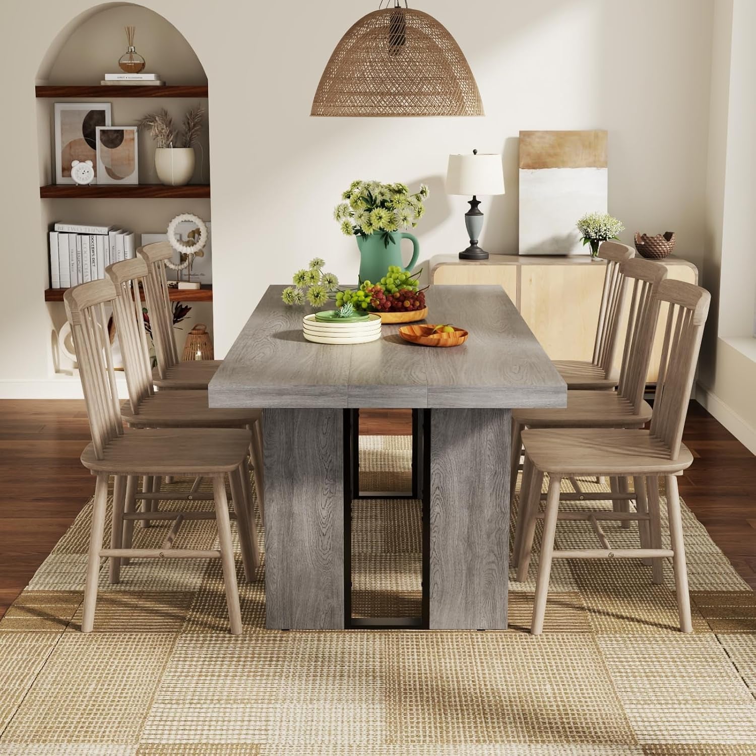 71" Large Dining Table, Rustic Farmhouse Dinner Table for 6 to 8 People, Rectangular Thick Kitchen Table with Heavy Duty Legs for Dining Room (Rustic Gray)-2