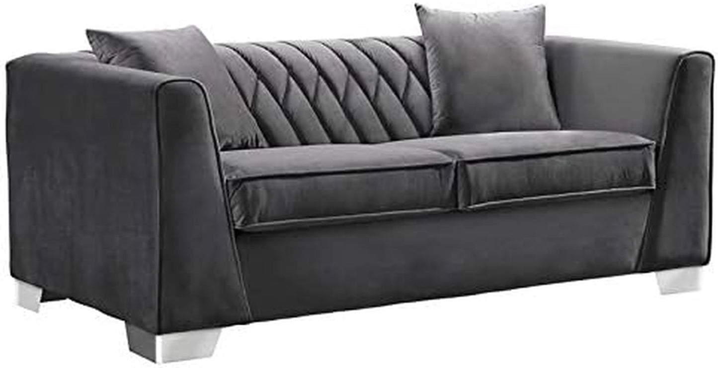 Cambridge Living Room Set in Brushed Stainless Steel and Grey Velvet-2