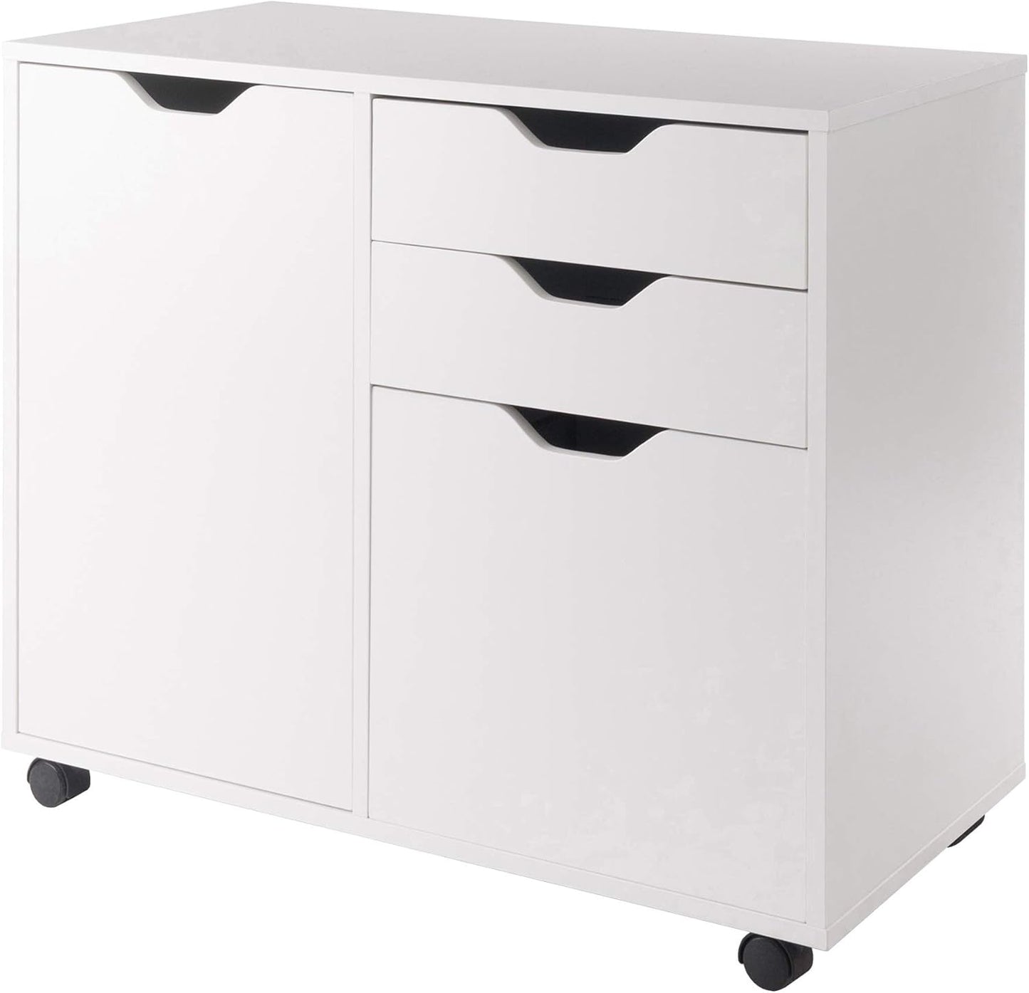 Halifax Storage Mobile Cabinets, 1 Large Door, 3 Drawers, for Home Office, White-0