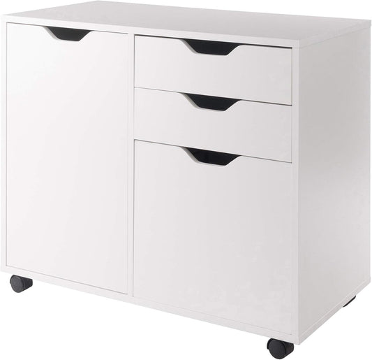 Halifax Storage Mobile Cabinets, 1 Large Door, 3 Drawers, for Home Office, White-0