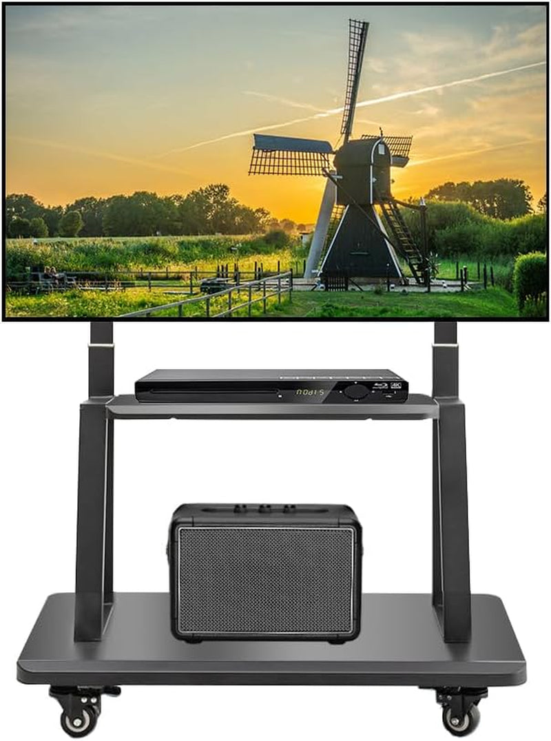 Mobile TV Cart,Rolling Tvs Cart on Wheels Height Adjustable Heavy-Duty Floor Stand Base for 42-86 Inch LCD LED OLED Flat Panel Screens Smartboard Movable Holds up to 176Lbs with Shelf-0