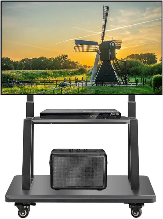 Mobile TV Cart,Rolling Tvs Cart on Wheels Height Adjustable Heavy-Duty Floor Stand Base for 42-86 Inch LCD LED OLED Flat Panel Screens Smartboard Movable Holds up to 176Lbs with Shelf-0
