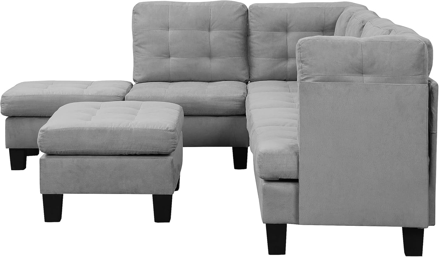 Modern Sectional Sofa L Shaped Couch with Reversible Chaise & Ottoman, Large Living Room Furniture, Grey-3