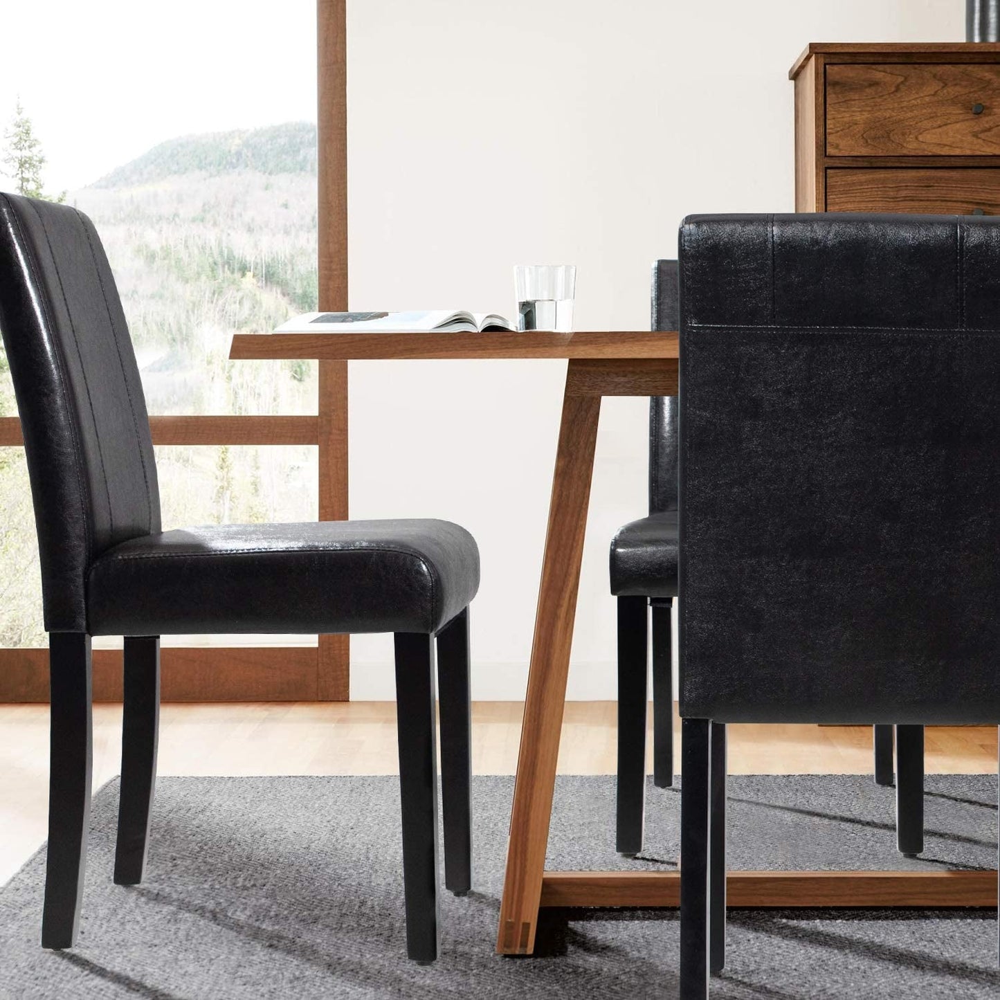 PU Leather Dining Chairs Set of 4, Black-1