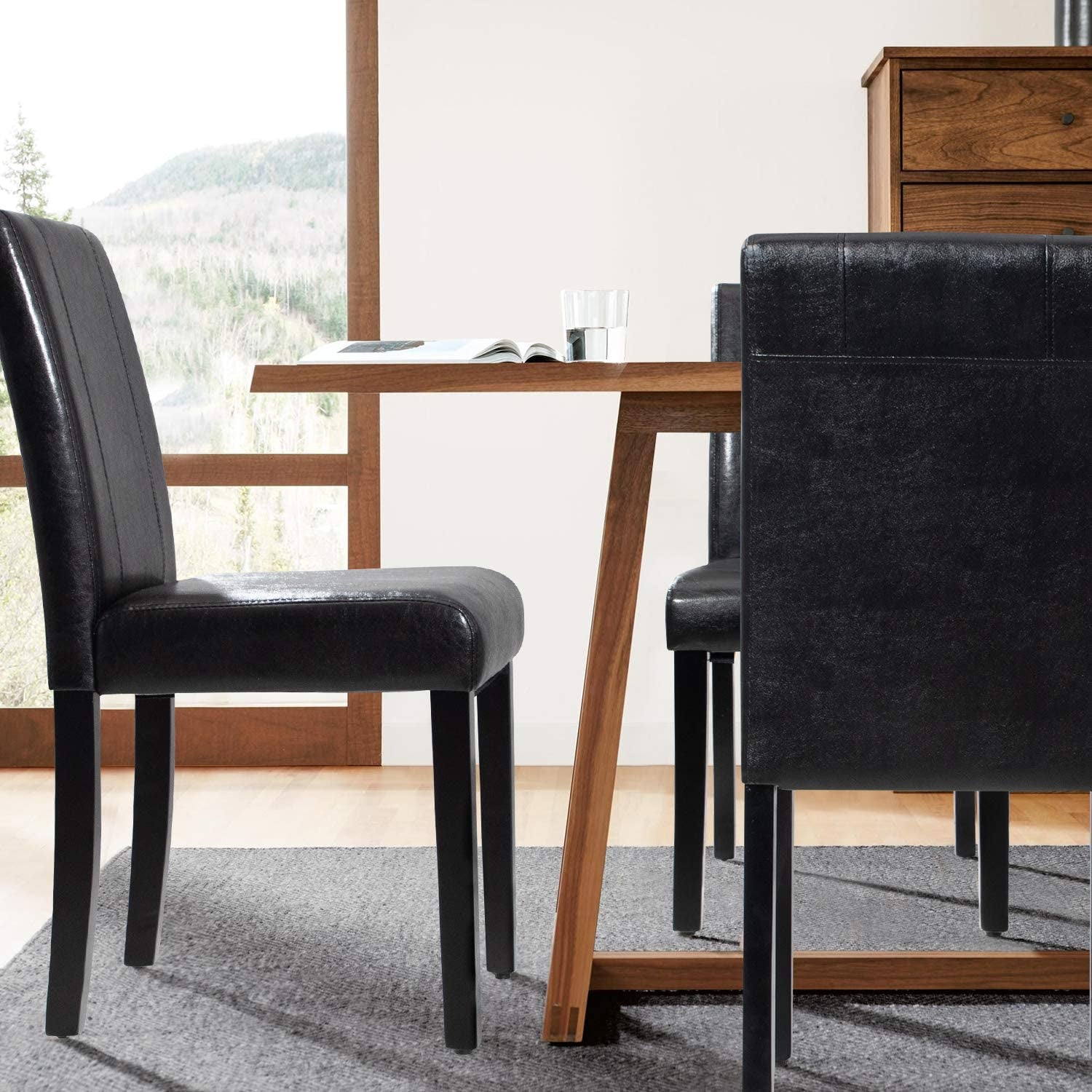 PU Leather Dining Chairs Set of 4, Black-1