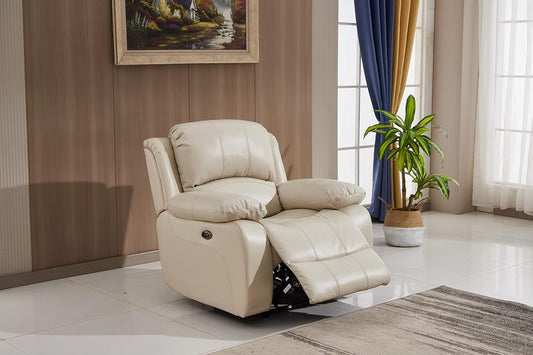 Power Reclining Bonded Leather Living Room Set (Beige, Power Recliner)-0