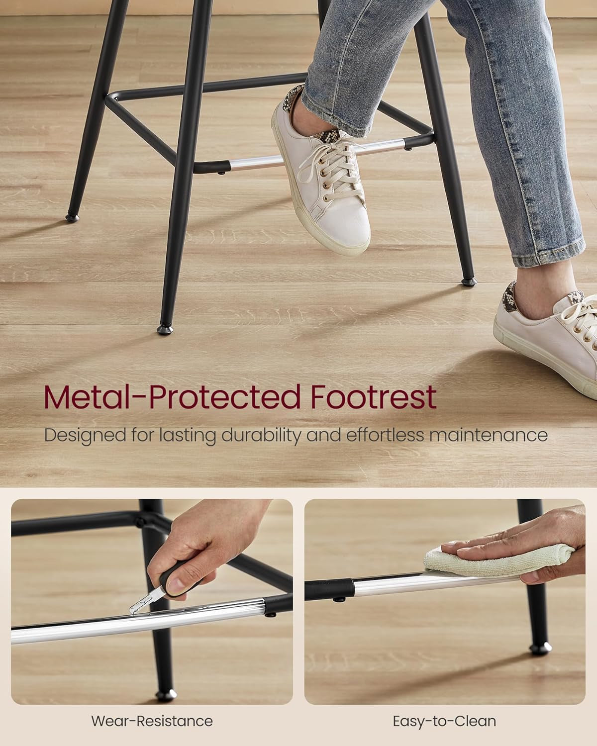 Bar Stools Set of 2, Bar Height Bar Stools with Back, Ergonomic Backrest, Synthetic Leather, Metal Legs, 28.7-Inch Tall Stools for Kitchen Island Home Bar, Caramel Brown ULBC888K01-4