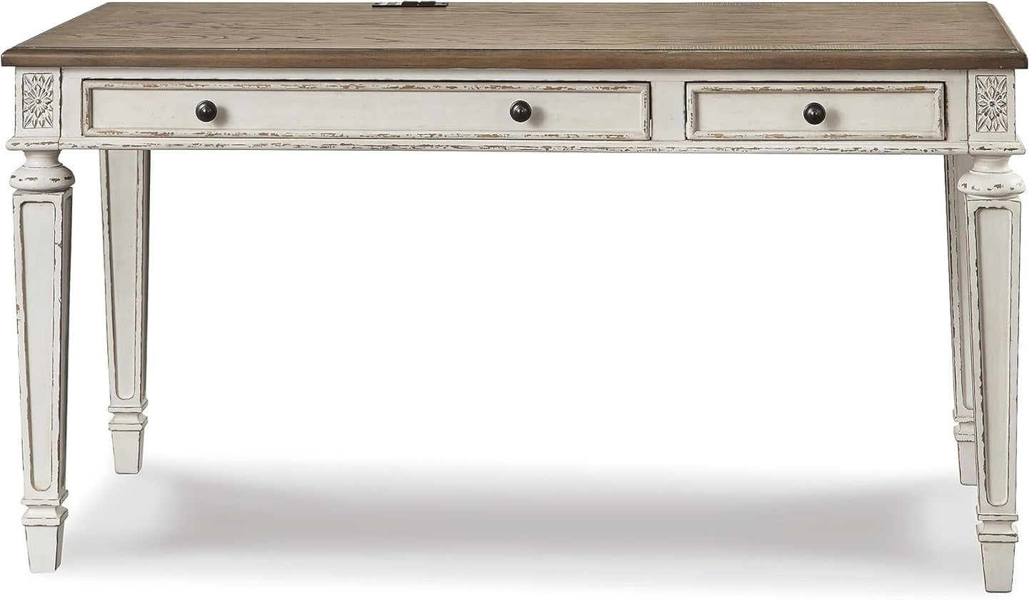 Realyn Farmhouse 60" Home Office Desk with USB Charging, Chipped White-3