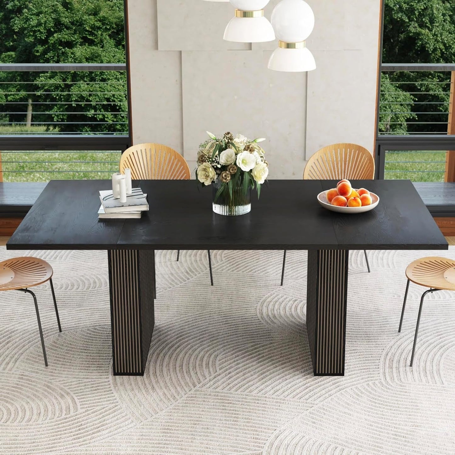 78 Inch Dining Table for 6 8 10, Modern Farmhouse Rectangular Kitchen Table, Dining Room Long Tables with Wood Strip Base for Kitchen Living Room (Black)-0