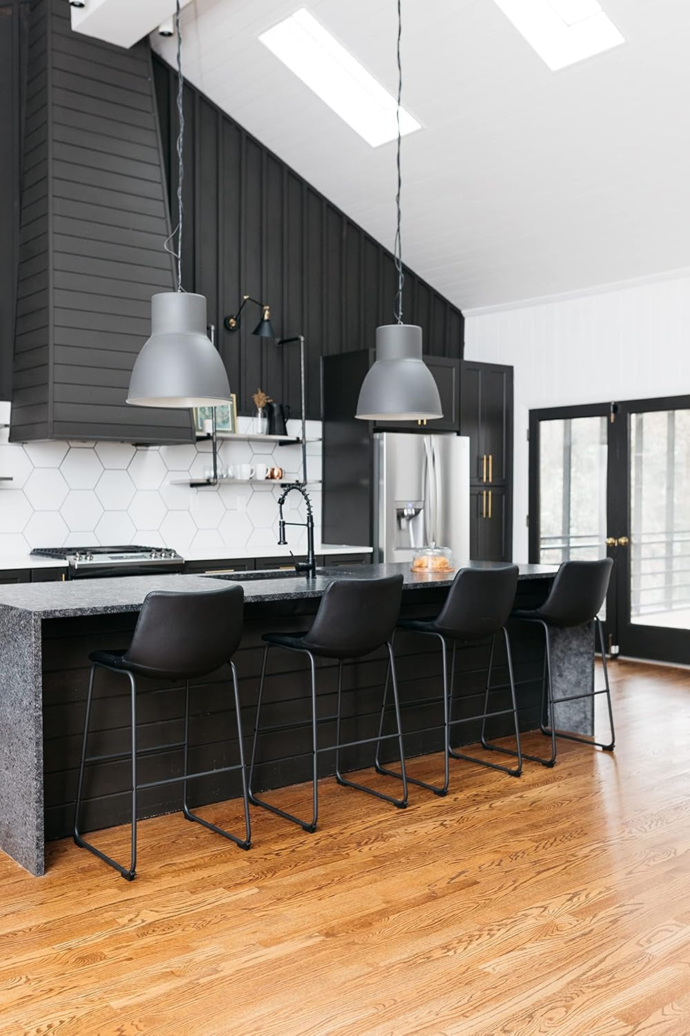 Centiar Modern Faux Leather 28.75" Pub Height Bucket Seat Barstool, Set of 2, Black-3