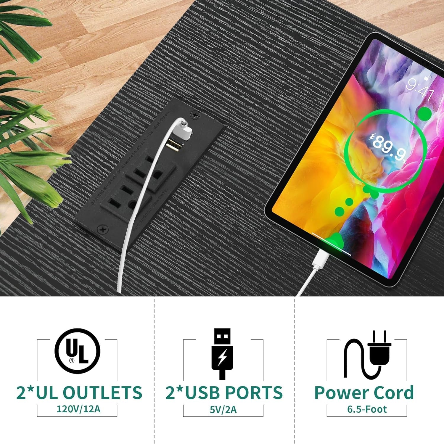 File Cabinet with Charging Station, Mobile Lateral Filing Cabinet with Lock for Home Office, Printer Stand with Open Storage Shelf, Fits A4, Letter, Legal Size Files, Office Furniture, Black-3