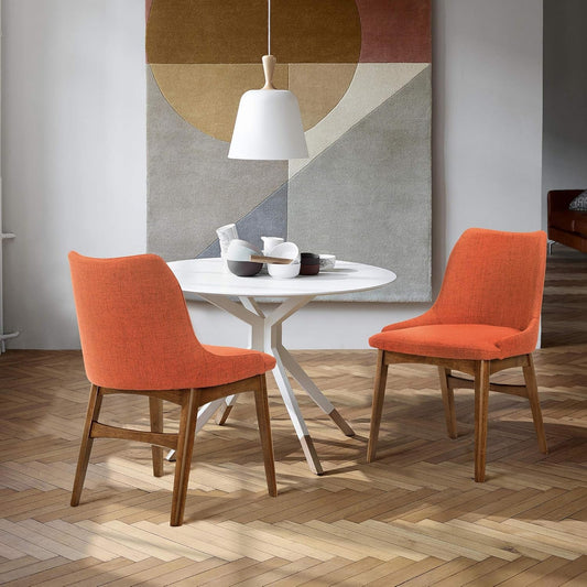 Azalea Orange Fabric and Walnut Wood Dining Side Chairs - Set of 2-0