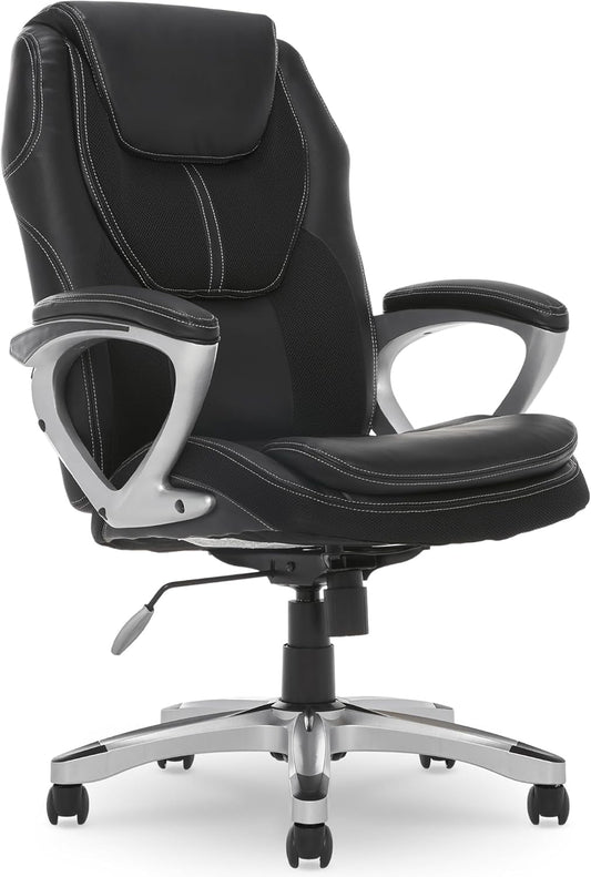 Amplify Executive Office Padded Arms, Adjustable Ergonomic Gaming Desk Chair with Lumbar Support, Faux Leather and Mesh, Black-0