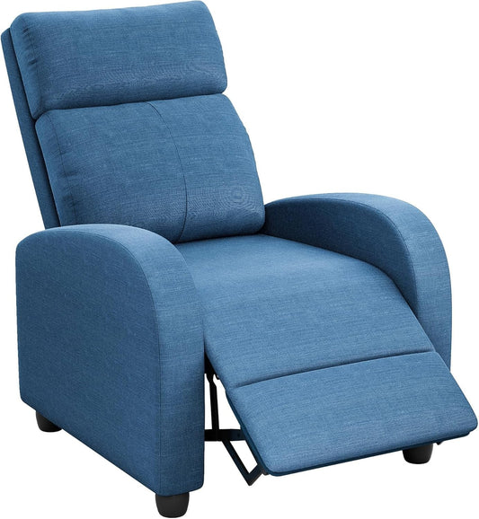 Recliner Chair, Recliner Sofa for Adults, Recliners Home Theater Seating with Lumbar Support, Reclining Sofa Chair for Living Room (Fabric, Blue)-1