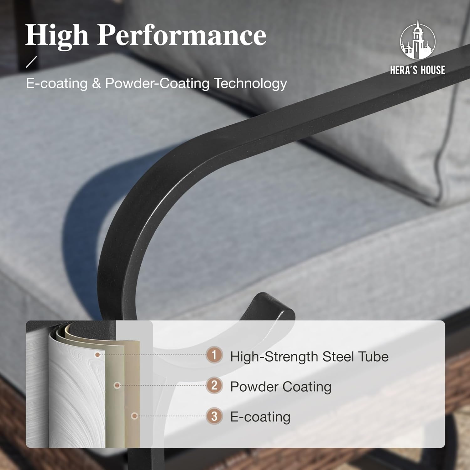 4 Piece Patio Furniture Set, 2 X Cushioned Metal Chair, 1 X 3-Seat Sofa with Coffee Table, All Cushioned 5 Seats Patio Conversation Set for Lawn Garden Backyard Deck, Grey-4