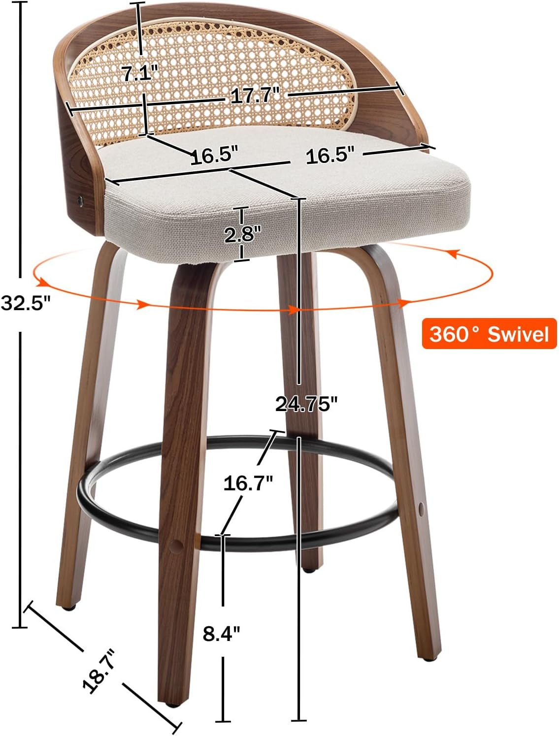 25" Beige Rattan Swivel Counter Stools (Set)-2